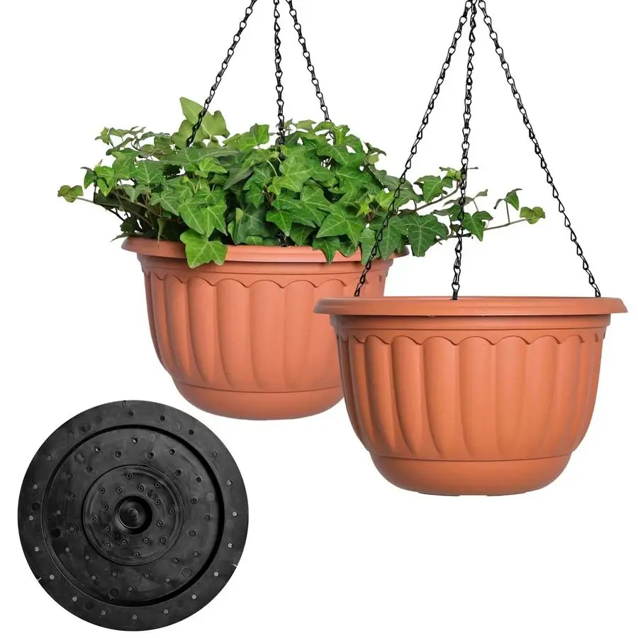 

Hanging Planter for Indoor and Outdoor Plants 2 Pack 12 inch Flower Pot Plastic Plant Pot with Drainage Hole and Absorbing TrayT