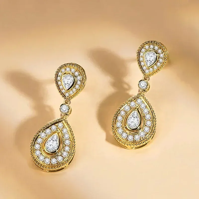 2026 New European and American Light Luxury Feng Shui Drip Sparkling Earrings Evening Dress Wedding Accessories Fashion Jewelry