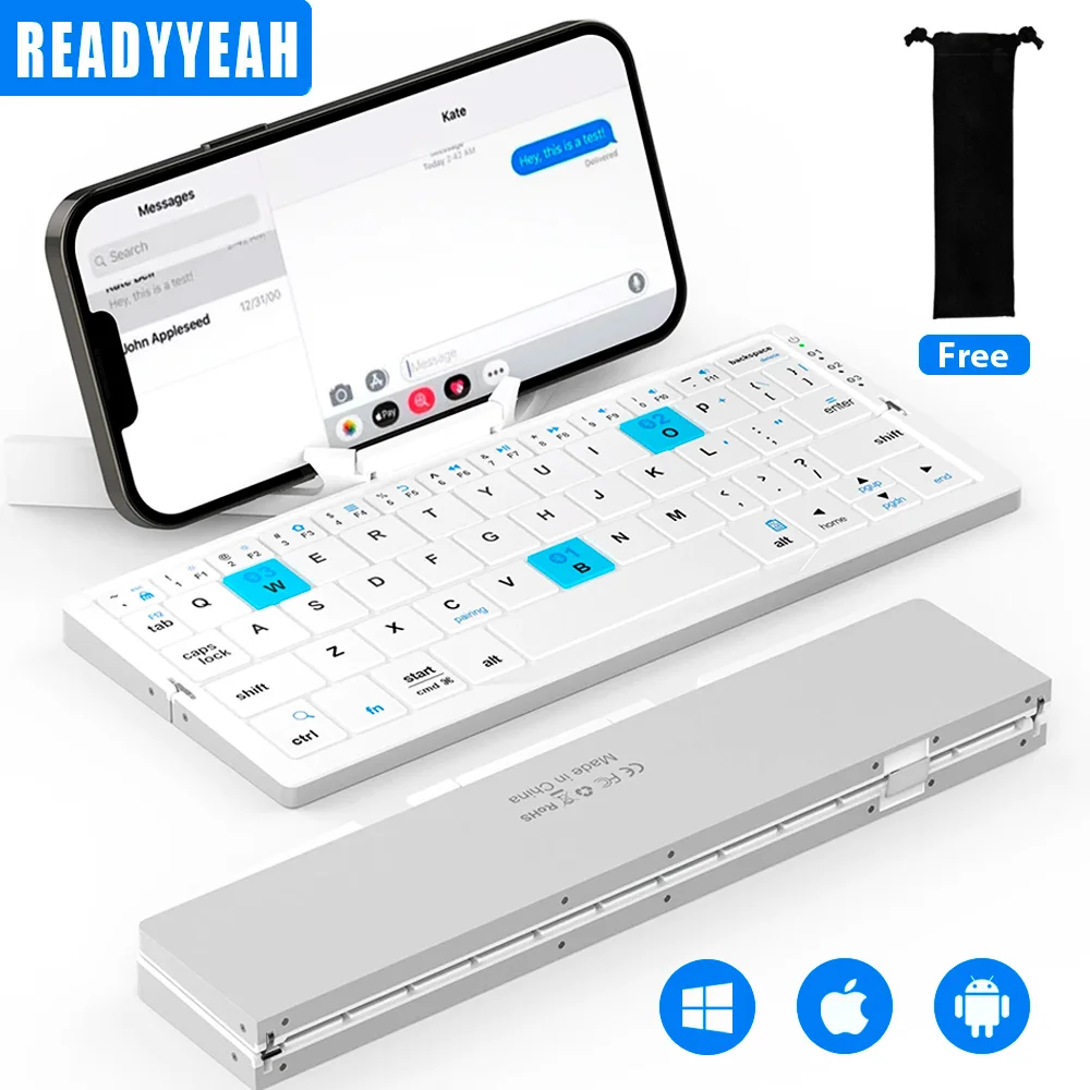 teclado dobravel sem fio portatil com suporte do telefone ultra fino recarregavel bluetooth ipad iphone mac 01