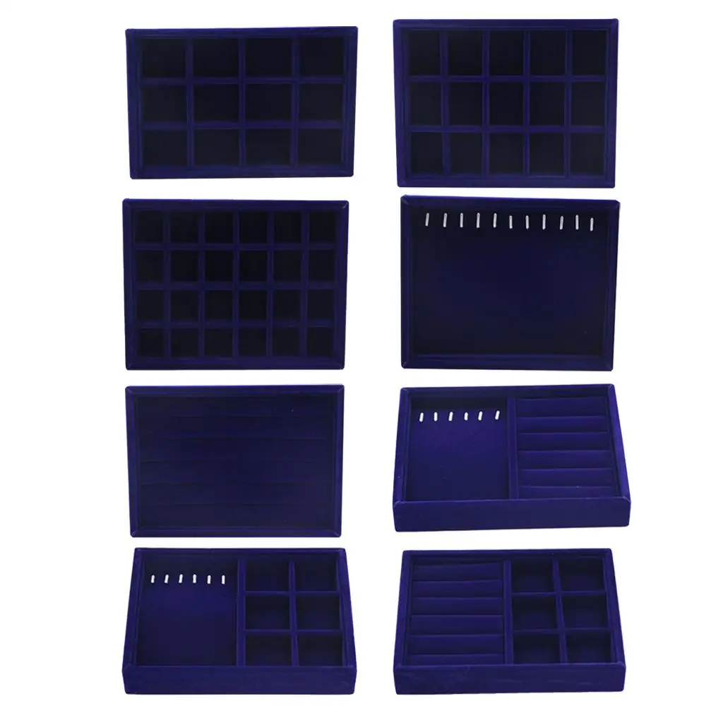 صينية مجوهرات مخملية متعددة الوظائف قابلة للتكديس لتخزين العرض