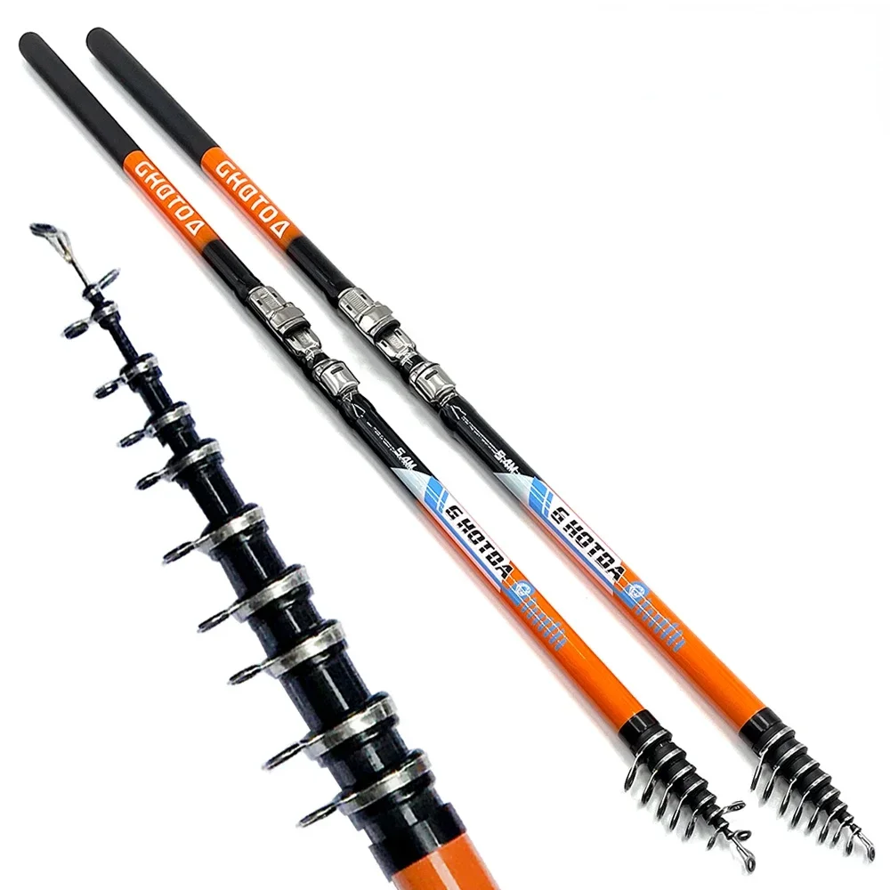 High Quality Carbon Fiber Rock Fishing Rod with Line Kits 2.7-6.3M Super Hard Saltwater Jigging Pole for Boat/Beach Fishing Gear