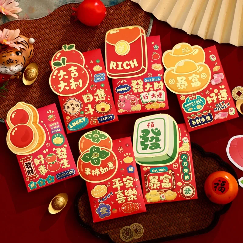 6PCS Chinese New Year Hongbao Chinese Spring Festival Red Envelop New Year 2025 Supplies Cute Year of Snake Red Packet Pocket