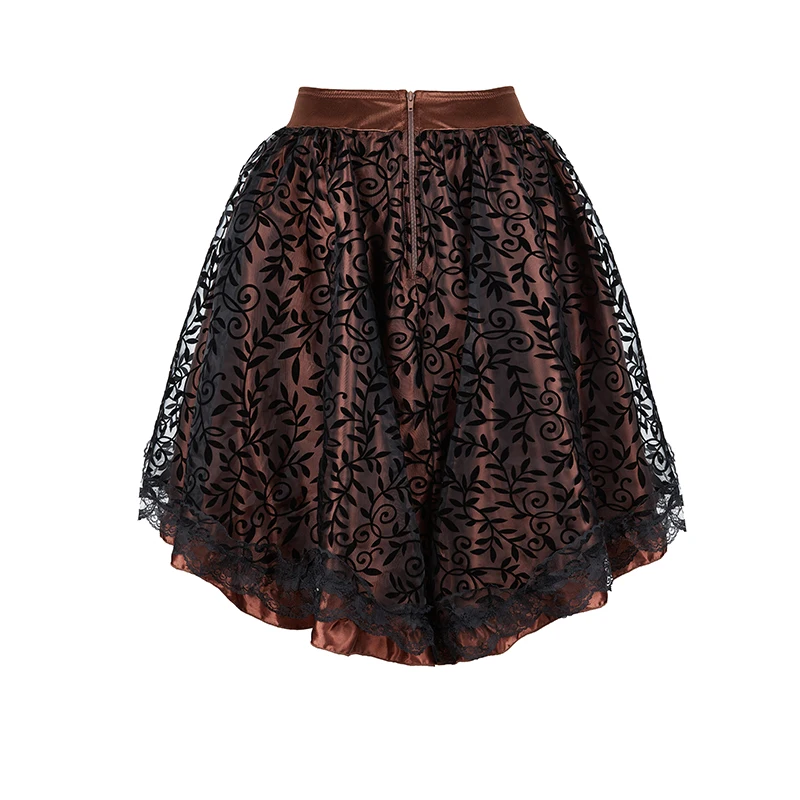 Two Layer Fabric Lace Shaping Skirts Women's Brown Black Punk Style Skirt  Plus Size