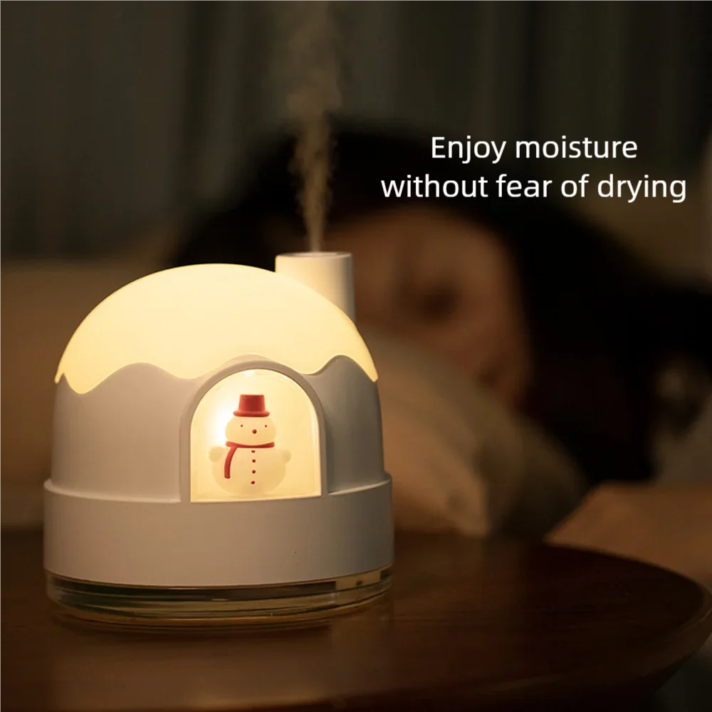 Snow house humidifier night light usb rechargeable mini cute desktop air misting humidifier gift lamps and lanterns