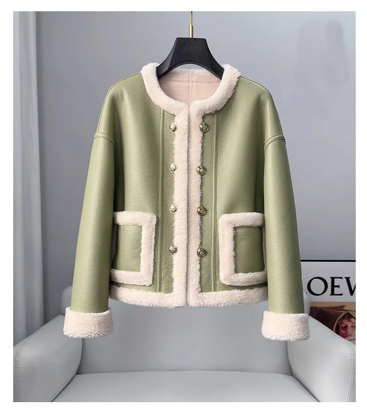 2024 Sheep cut velvet coat, fur integrated women's short full wool fur coat, round neck, youthful trend for reducing age,  new