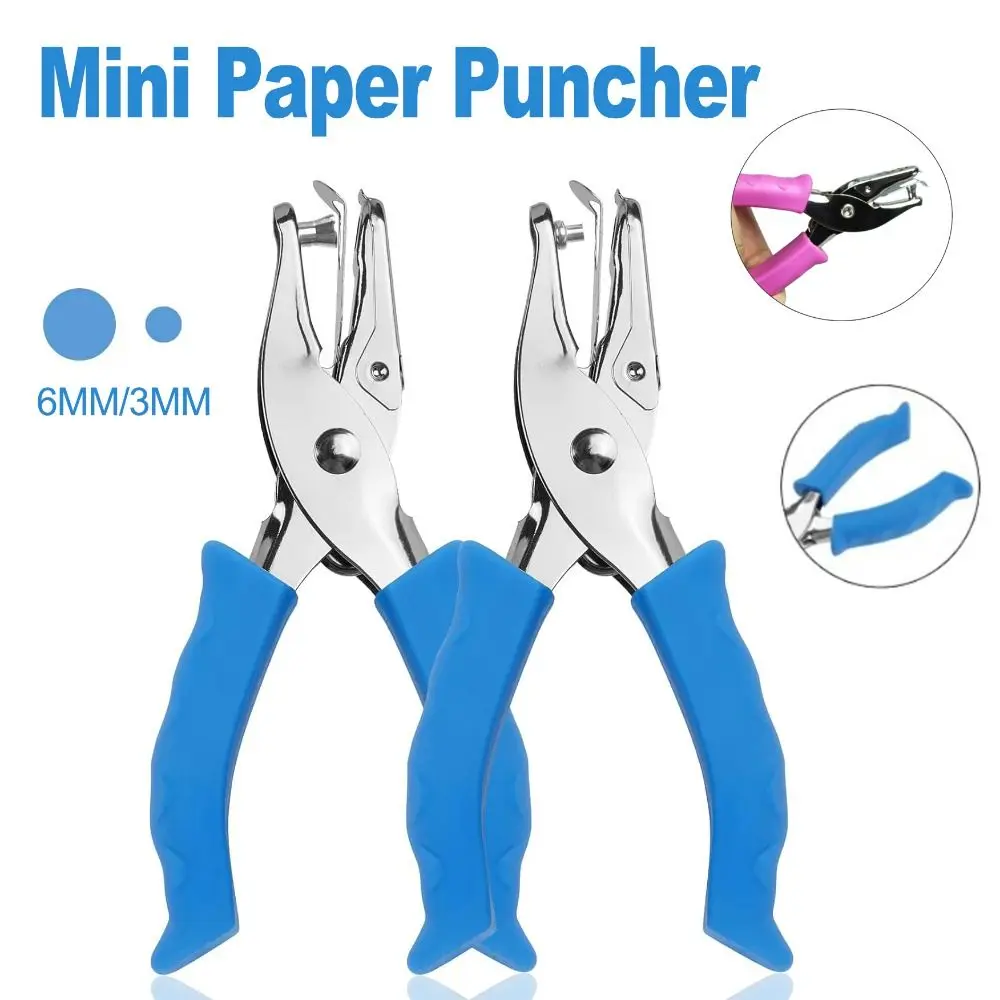2Pcs 3/6mm Single Hole Punching Machine Creative Portable Handheld Hole Punch Rubber Handle 3 Color Available Mini Paper Puncher