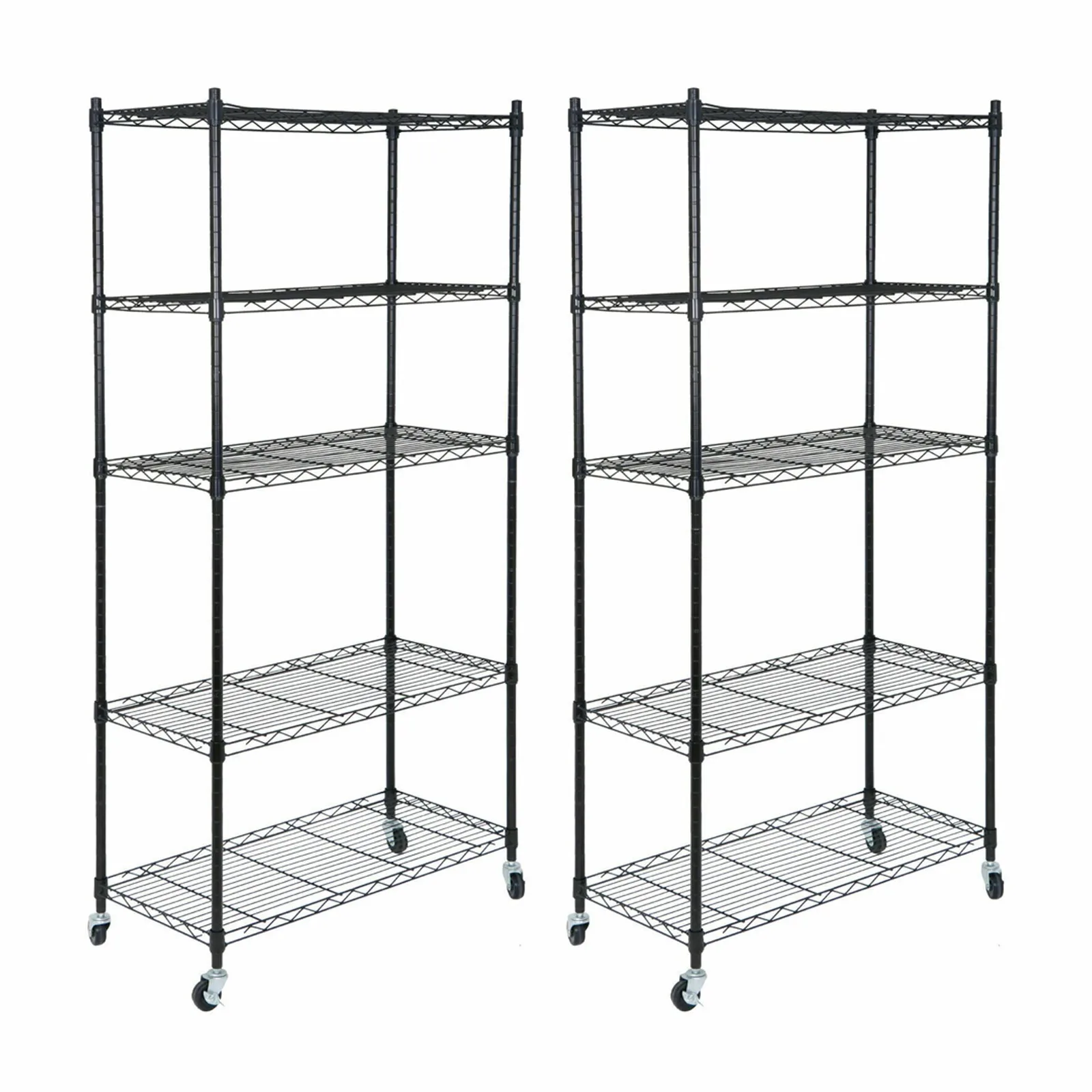 

2PCS 5-Tier Shelves Wire Unit Rack Large Space Storage Rolling w/4 Wheel Casters United States