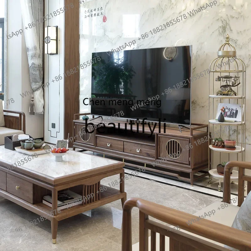 D178 New Chinese sofa coffee table TV cabinet combination black walnut solid wood TV cabinet modern Y96