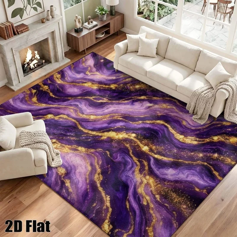 1Pc Light Luxury Gilded Purple Halo Abstract Art Carpet, Retro Art Decorative Carpet for Living Room, Bedroom, Dining Room, Bedside, Indoor and Outdoor Patio, Home Decor