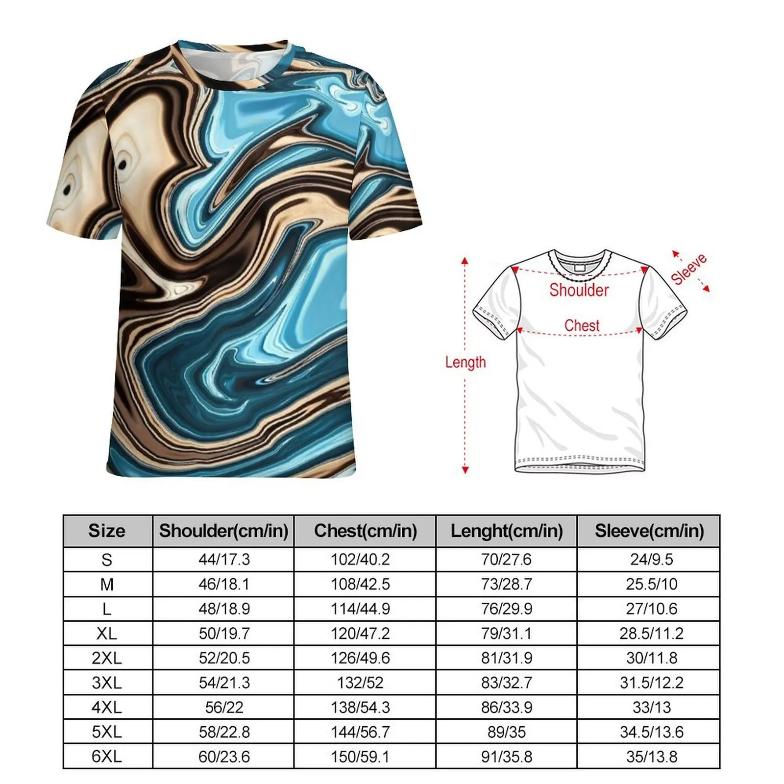 Plus Size T-Shirt Summer Blue Brown Fluid Marble T-Shirts  Streetwear O Neck Tshirt Male Trending Graphic Top Tees