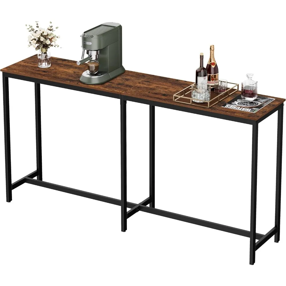 

71" L Bar Table,Narrow Long Kitchen Dining Table, Counter Bar Height Table, High Pub Desk,Metal Frame, Rustic Brown and Black