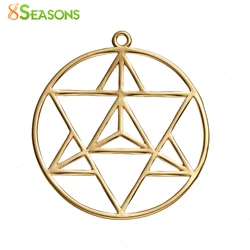 Copper Merkaba Meditation Pendants Round Gold Color Hollow Metal Charms DIY Necklace Jewelry Gifts Findings 39mmx36mm,1PC