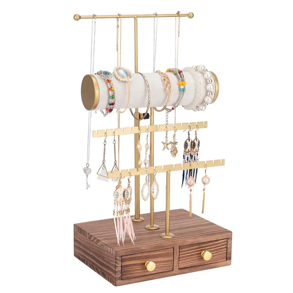 

Jewelry Stand Display with Wood Drawer Storage Box, Enjoy Easy Setup