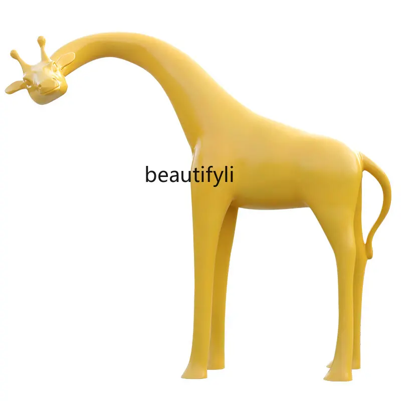 

zq Sales Department Large Floor Glass Steel Simulation Giraffe Sculptured Ornaments Animal Decorations