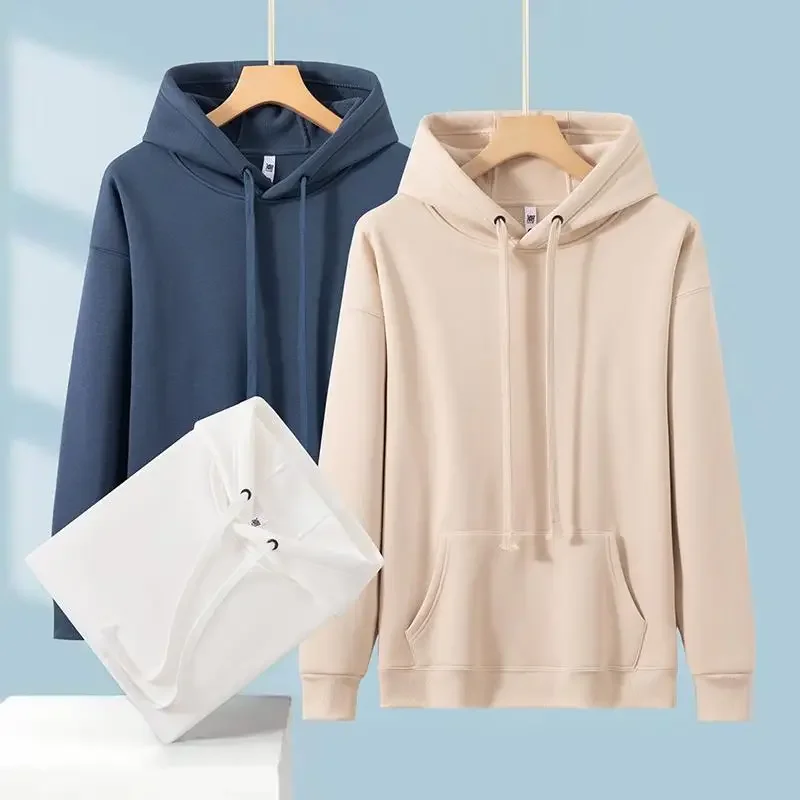 Winter Autumn Plush Hoodies Personality Custom Logo Men and Women Solid Color Thick Loose Sweatshirts Unisex Casual Pullover