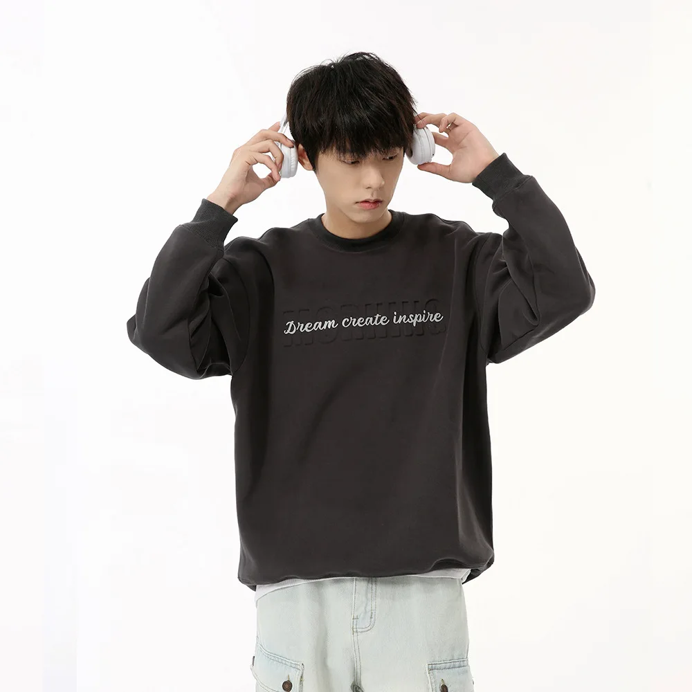 Korean Style High Street Men's Wear Hoodies Letter Print Male Loose Round Collar Sweatshirt New Fashion 2024 Autumn