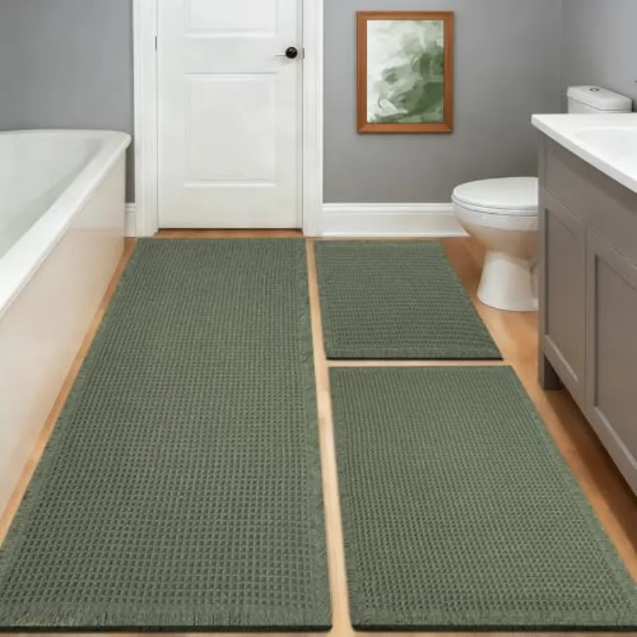 Waffle Bath Mat, Modern Woven Absorbent Non Slip Bathroom Rugs, Machine Washable Bath Rugs, Quick-Drying Bathroom Mats, Boho Ta
