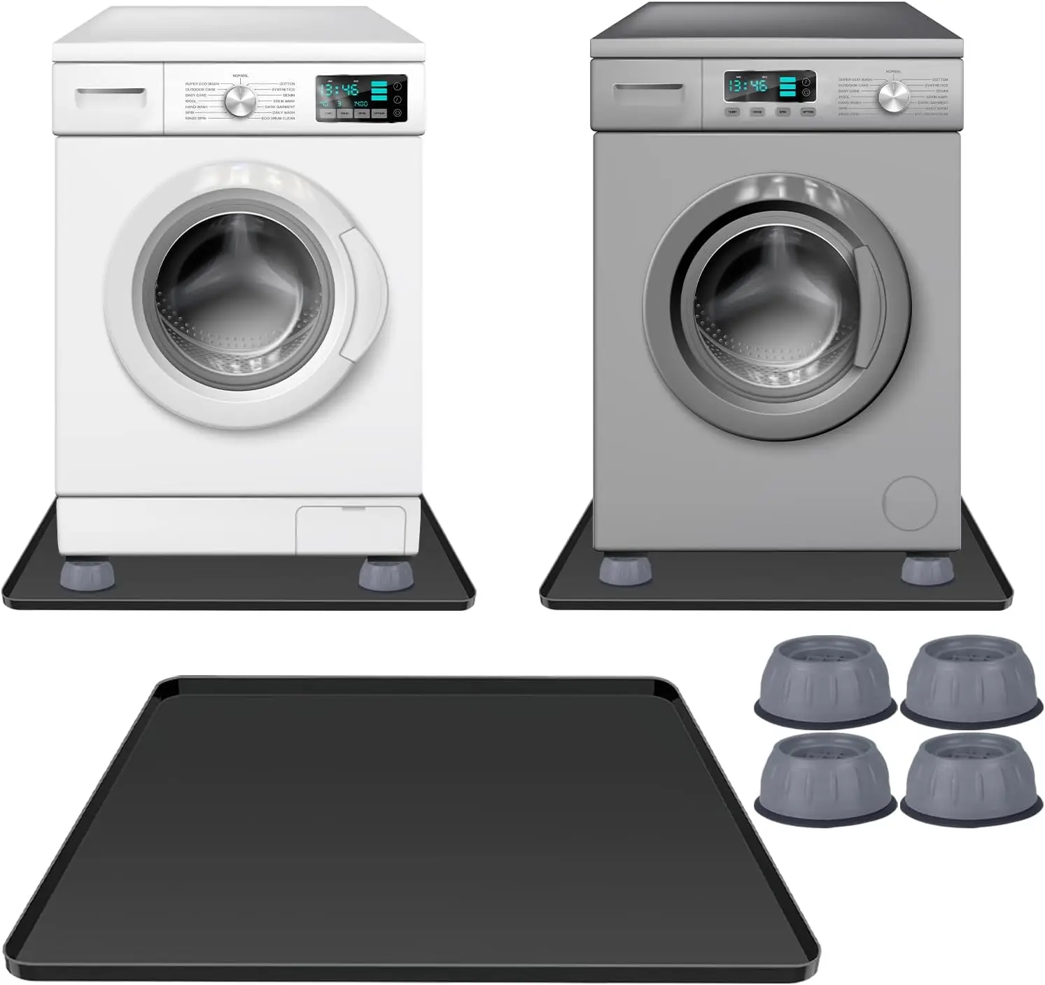 

Washing Machine Drain Pan 27"x27" with 4 Anti-Vibration Foot Pads – Washer Tray,Non-Slip, Waterproof, Laundry Appliance Floor pr