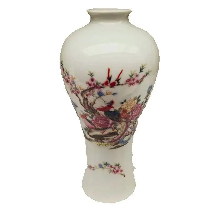 China Old Porcelain collection Vase with pastel Peach Blossom Phoenix Pattern Traditional Decorative  Artwork for Home