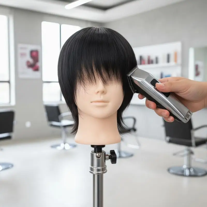 Real Human Hair Mannequin Head Short Black Hair Perfect For Barber Training Practice Beauty Styling Tool