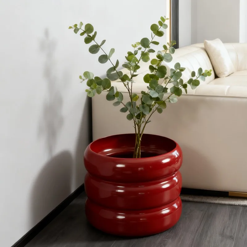 Modern Light Luxury Round Iron Plant Stand Black Threaded Design Flower Pot Holder Indoor Outdoor Greenery Decor Metal Shelf