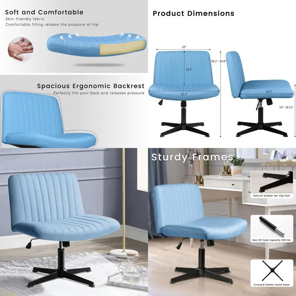 

Mid-Back Fabric Swivel Chair with Adjustable Height, Armless, No Wheels, Light Blue for Home Office Desk