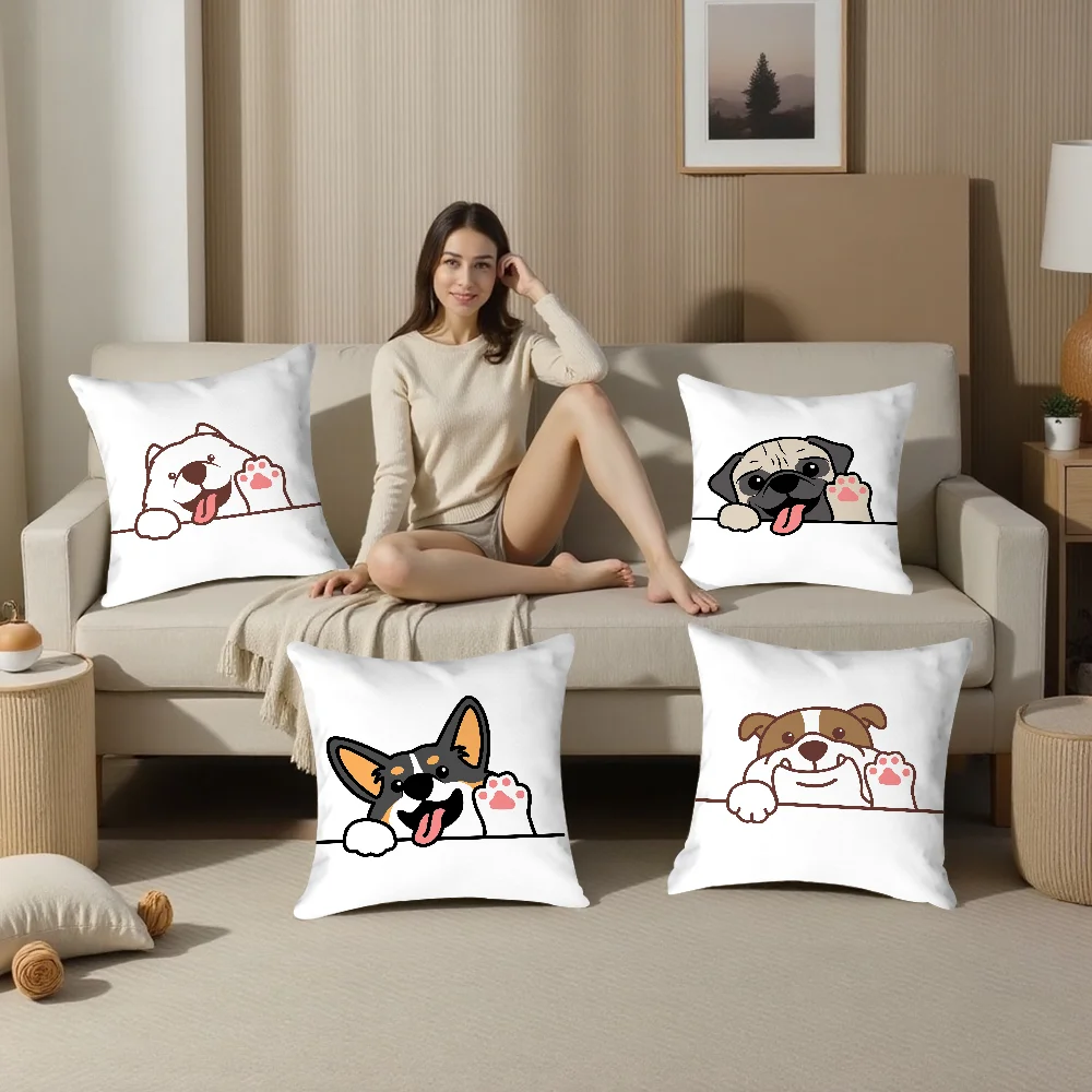 

Cute Dog Waving Paw Pillow Case Plush Fabric Soft Pillowcase Double Sided Print Cushion Cover Household Gifts