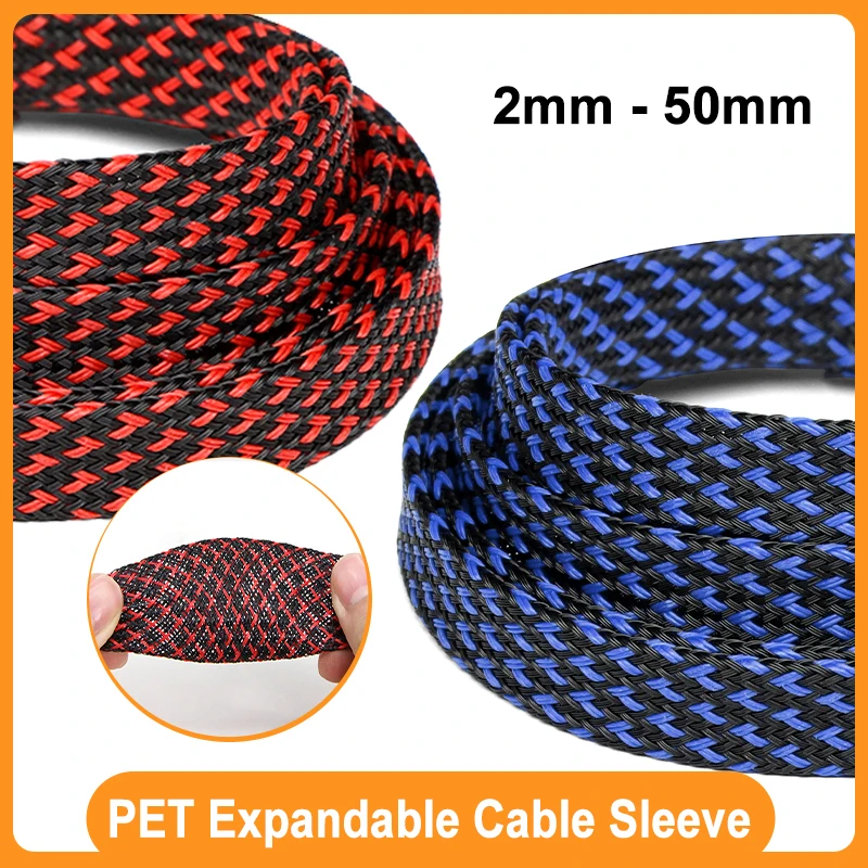 1 - 100m Insulation PET Braided Sleeving 2/4/6/8/10/12/14 - 50mm Wire Wrap Cover Expandable Nylon Sheath Protection Cable Sleeve