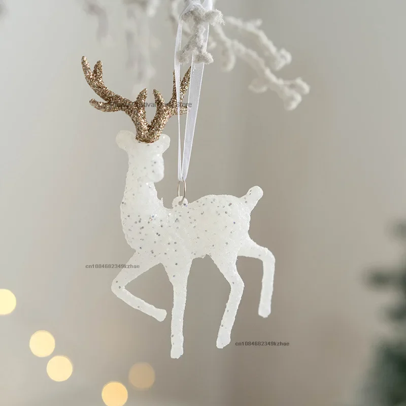 2025 Christmas Tree Hanging Pendants Glitter Small Xmas Deer Oranments Xmas Elk Merry Christmas Decor Happy New Year