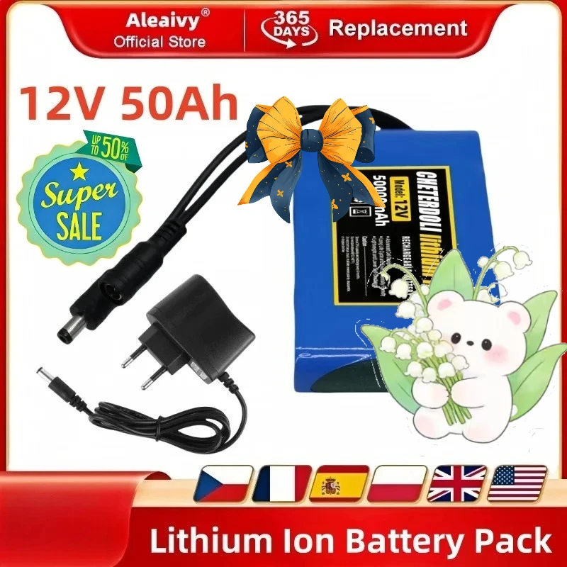 

New 12V 50000mAh Battery Rechargeable Lithium-Ion Battery Pack DC 12.6v 50Ah High Quality Replacement Battery CCTV Cam Monitor +