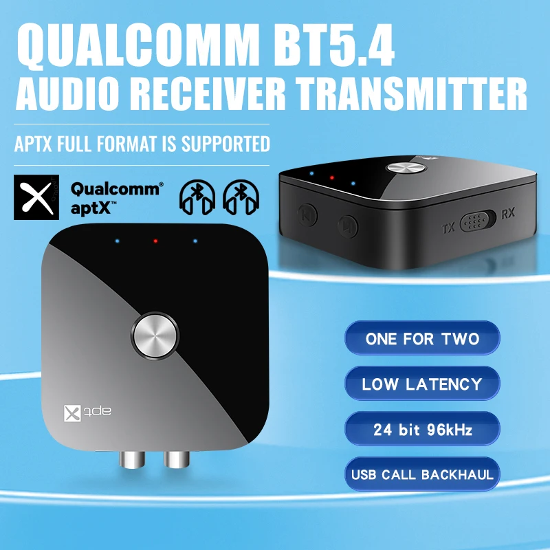 DISOUR Qualcomm Bluetooth 5.4 Receiver Transmitter 3.5MM AUX RCA Jack aptX Adaptive/HD/LL Low Latency Wireless Audio Adapter