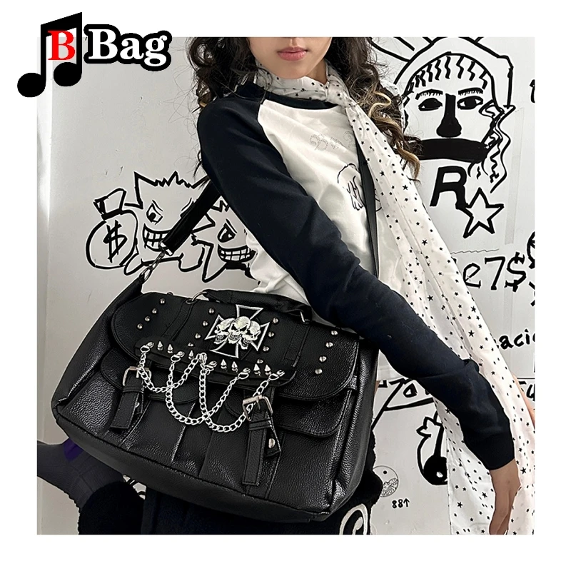 Gothic punk y2k shoulder bag Millennium Spicy Girls sub-culture Harajuku woman tote cross-body handbag with large capacity