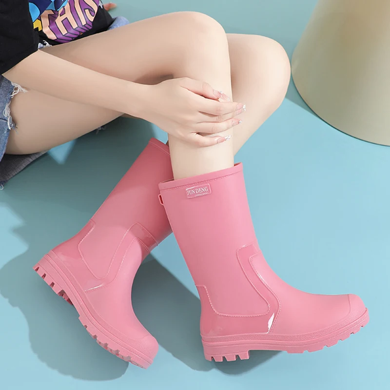 

Urban Fashion Mid-calf Women's Rain Boots Trendy Water Boots Over-the-foot Khaki Women's Water Shoes Outdoor Travel Rubber Shoes