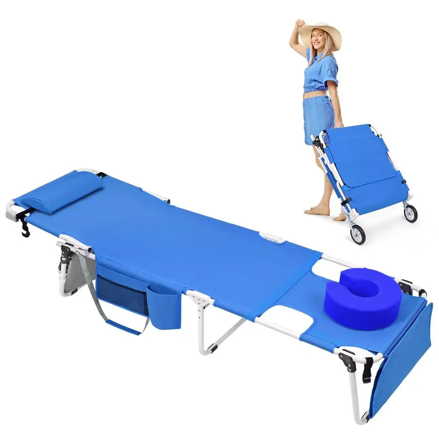 

Tanning Chair with Wheels amp Face Hole Thicker Washable Adjustable, Heavy Duty Folding Lounge Chair, Outside Beach Sunbathing