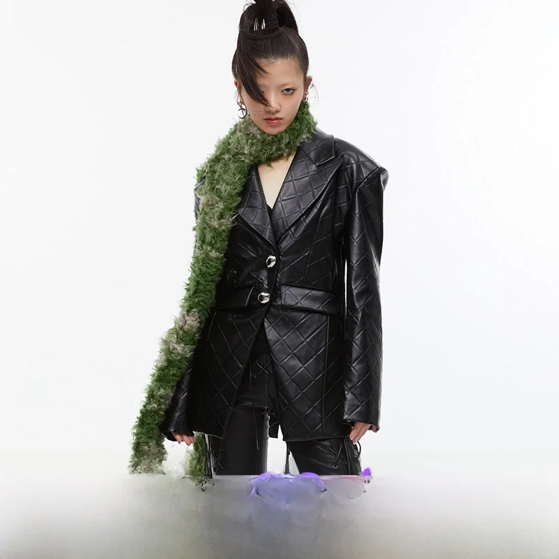 

Кожаный жакет Quorra S Chord, оригинальный дизайн, ретро, с завышенной талией, в клетку, с нежным узором, женская коллекция осень 2023