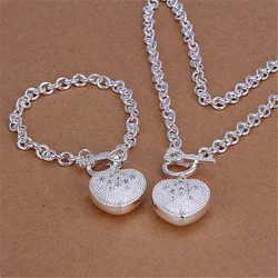 Charm Crystal heart pendant 925 sterling silver Bracelets necklace Jewelry set for women Fashion wedding Party Gift Girl