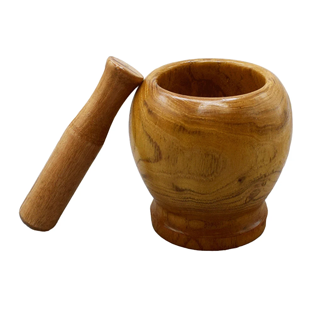 

1Set Wooden Garlic Grinding Bowl Pestle Set Long-Lasting Kitchen Tool for Garlic Crushed Spices and Medicine Pestle Muddler