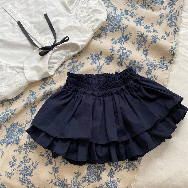 Girls Shorts Kids Clothes 2024 Summer New Double Layer Ruffle Edge Skirt-pants Solid Cute Fashion Versatile Simple Korean Cotton