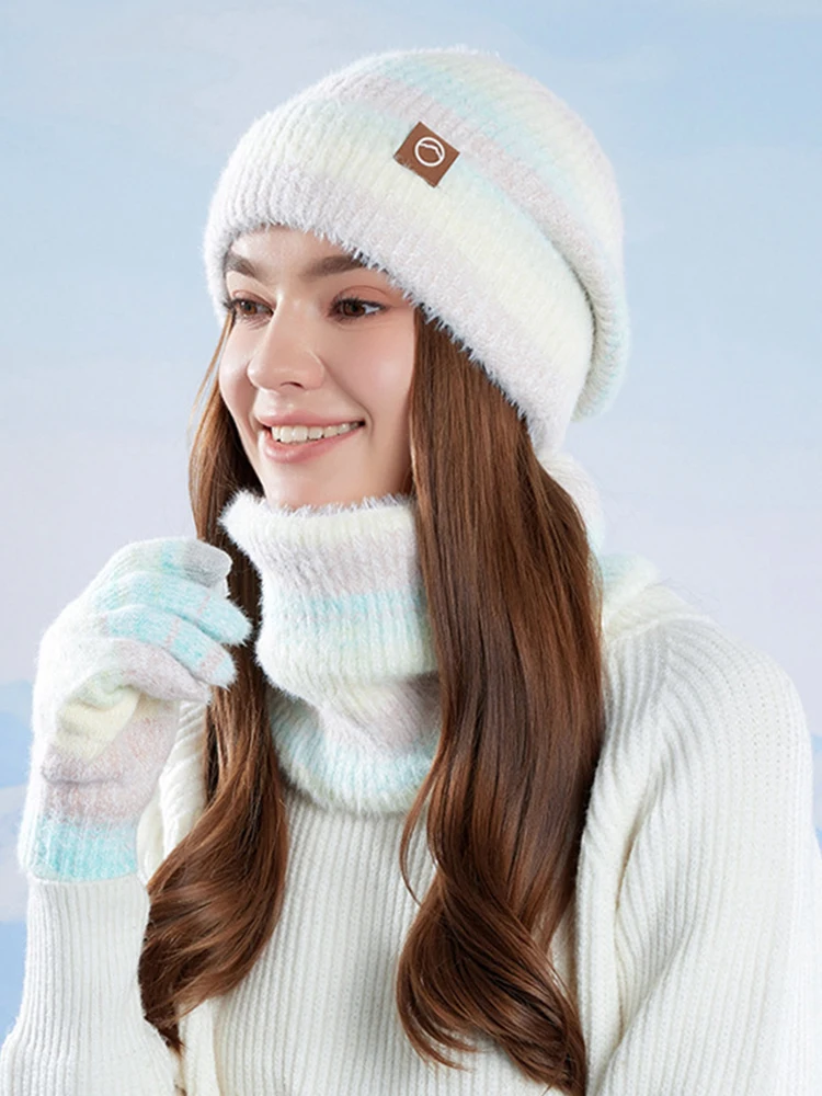 AliExpress KINIJA Winter Cap Gloves Scarf Set Women GradientColor Knitted Hat Thickened Fleece Lining Skullcap Outdoor Cycling Windproof Beanies