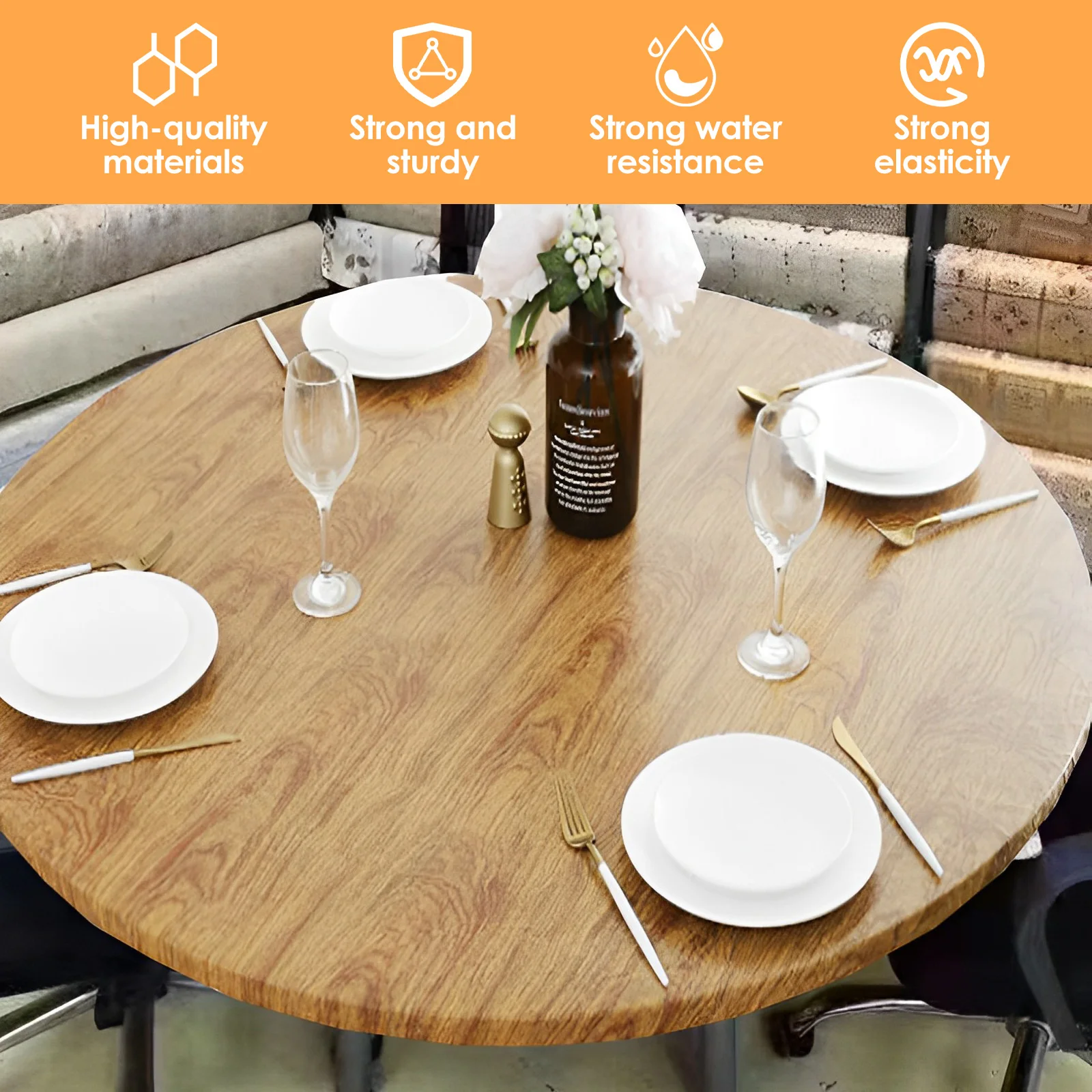 Round Table Cloth Waterproof oil-proof Farmhouse Table Cover Decorative Wood/Woven Texture Desk Cover Tabletop Protection Cloth