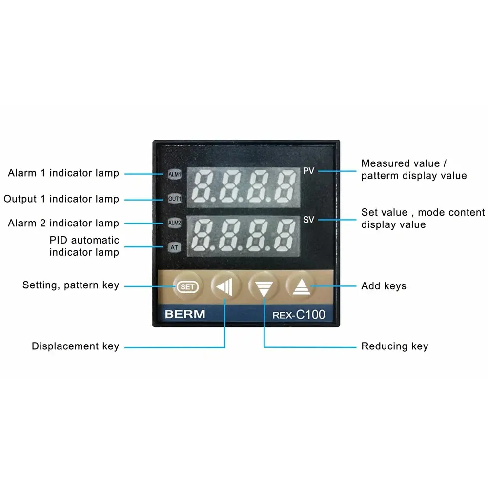 REX-C100 Digital PID Temperature Controller 40DA SSR Output Thermostat With K Thermocouple Probe Heat Sink