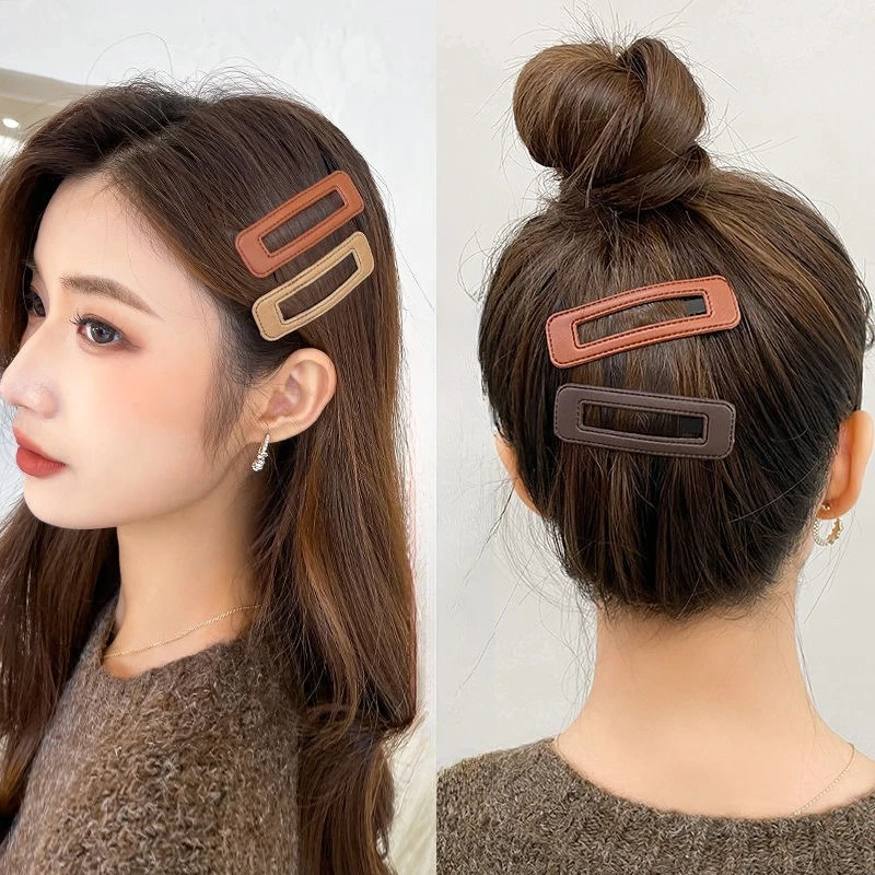 

Retro Faux Leather Side Hair Clips Colorful Multi-Color Design for Women Girls Forehead Flyaway Holders Vintage Daily Wear New