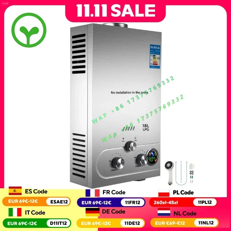 【Premium】  6L-18L Propane Gas Tankless Water Heater, Bathroom heating instant,Outdoors Water Heater Boiler Car Camping