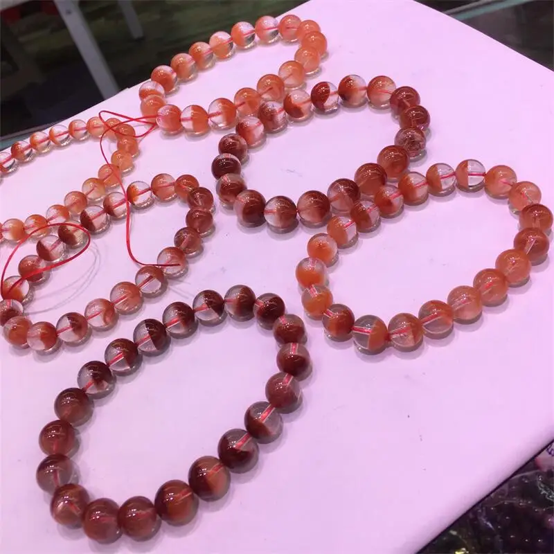 10MM Natural Red Rabbit Hair Quartz Bracelet Reiki Healing Fengshui Stone Fashion Jewelry For Women Holiday Gift 1PCS