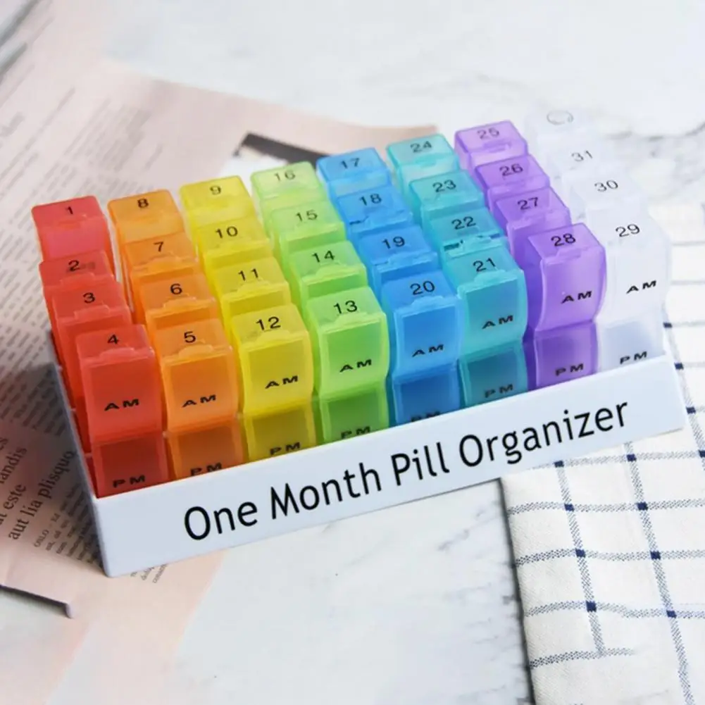 32-Fächer Monatlicher Pillenorganizer 2 Mal Täglich Pillenbox 31-Tage Einmonatiger Reise-Pillenbehälter Pillenbox für Medikamente