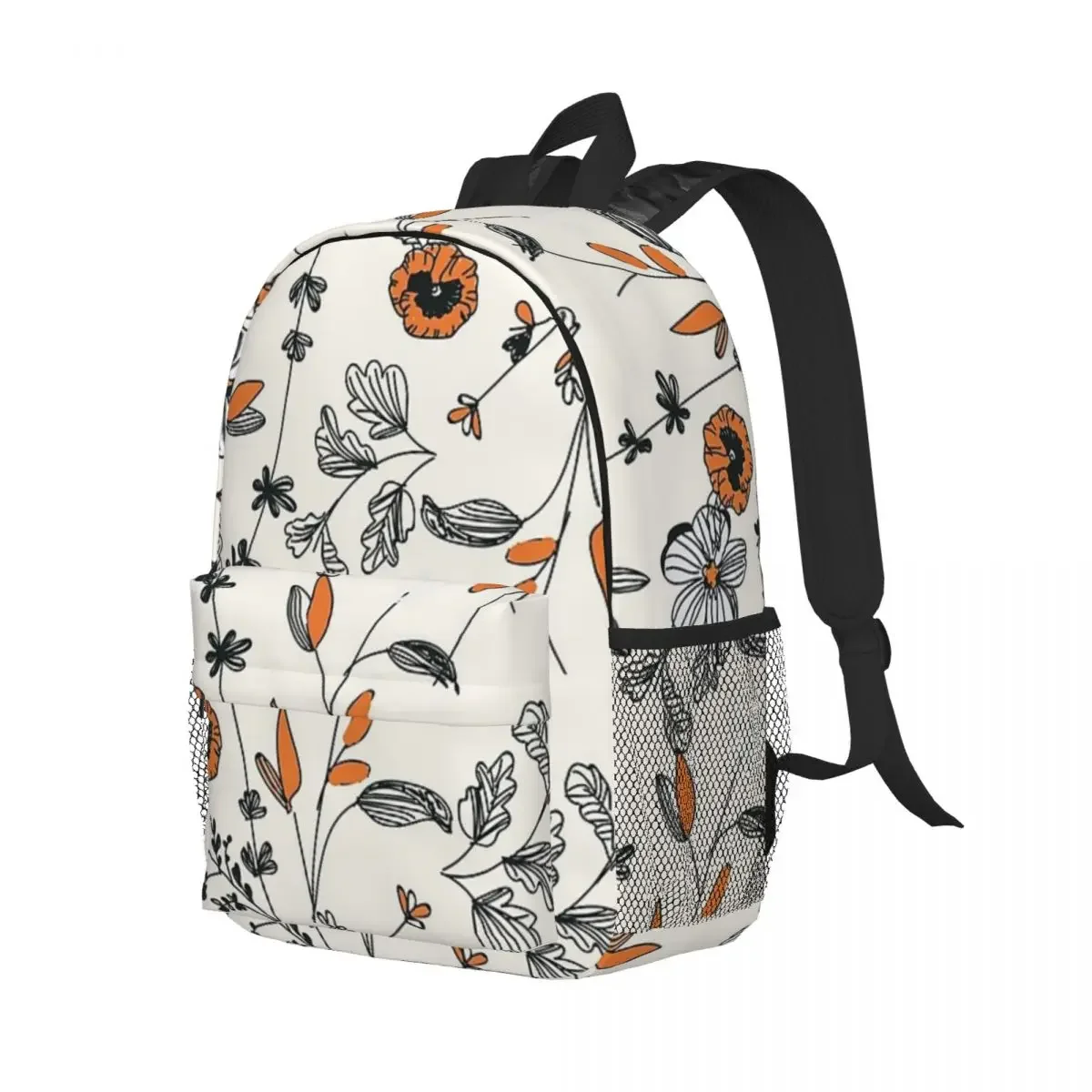 Mochilas con patrón de flores naranjas para adolescentes, morral escolar de dibujos animados para estudiantes, bolso de hombro para ordenador portátil de gran capacidad