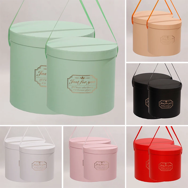 Portable Round Flower Hug Bucket Romantic Valentine Day Mini Rose Flower Boxes With Rope Wedding Party Gifts Packaging Paper Box