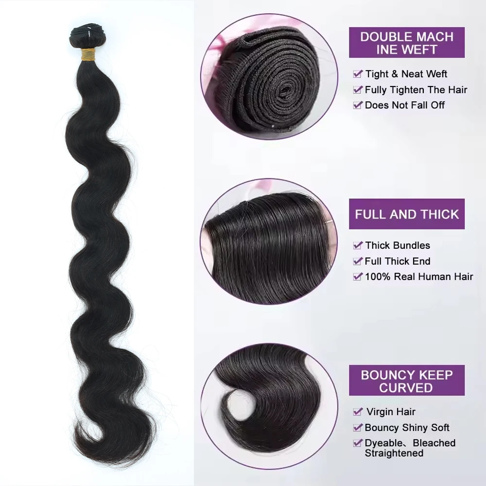 30 pulgadas onda del cuerpo 3/4/5/6 mechones de cabello brasileño tejido ondulado con agua extensiones de cabello humano mechones de cabello crudo para mujeres