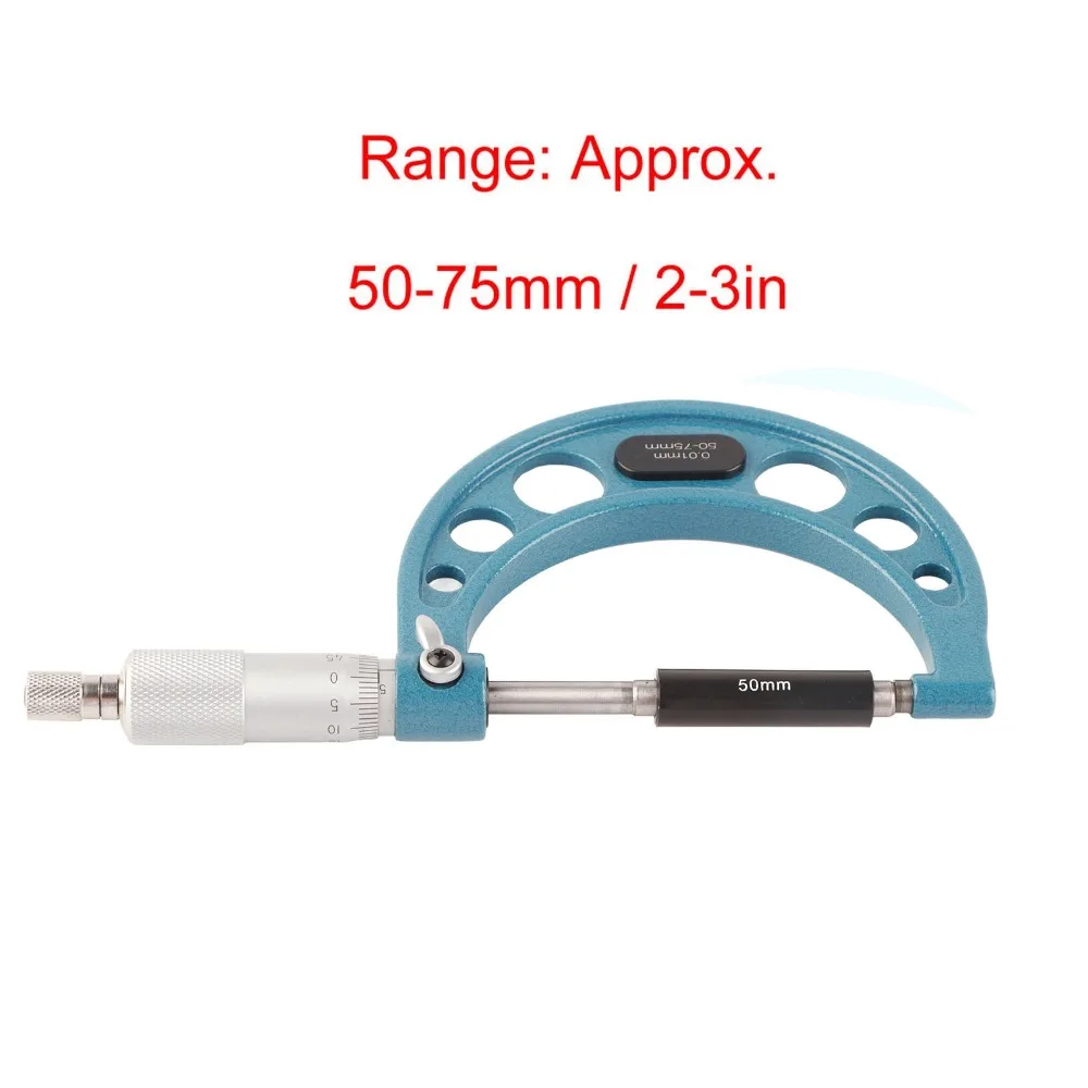 مقياس ميكرومتر خارجي من الفولاذ المقاوم للصدأ ، أداة قياس السُمك مع مفتاح ربط ، دقة عالية ، 0.01mm50-75