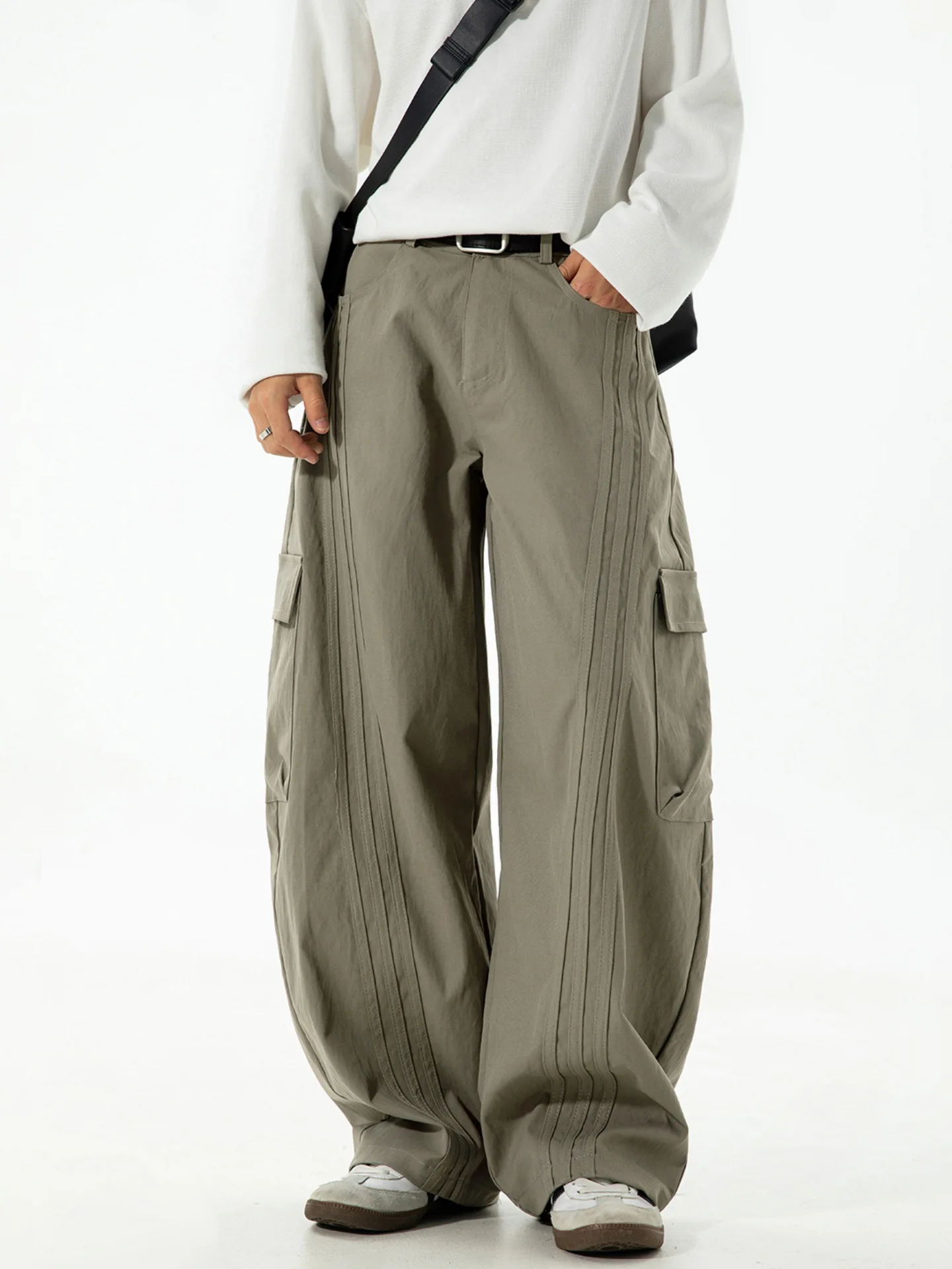 

American Retro Splicing Bar Machete Pants Men Stereoscopic Large Mouth Workwear Casual Pants Tide Loose Long Pants